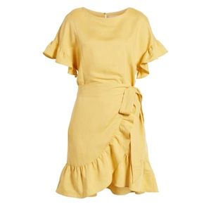 ASTR THE LABEL | Ruffle Linen Blend Wrap Yellow Dress | Size S